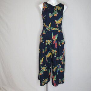 Emily And Fin ANNA Blue Parrot Tropical Print Jumpsuit Women's XS XSmall